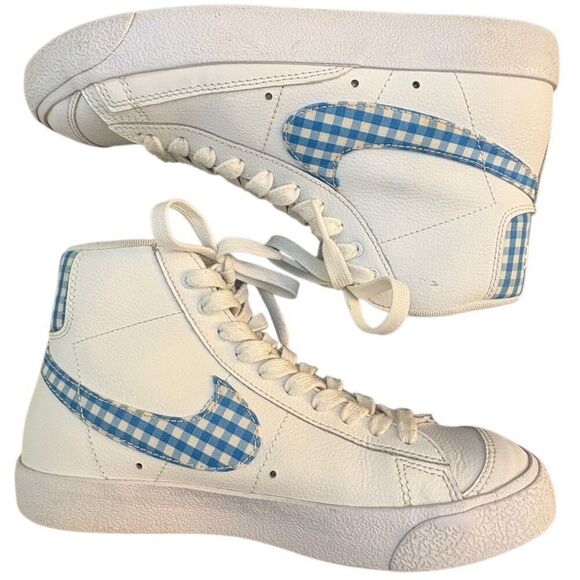 7.5L-NIKE Blazer Mid GS Trainers '77 University Blue Gingham Carolina Blue UNC F - Picture 9 of 11